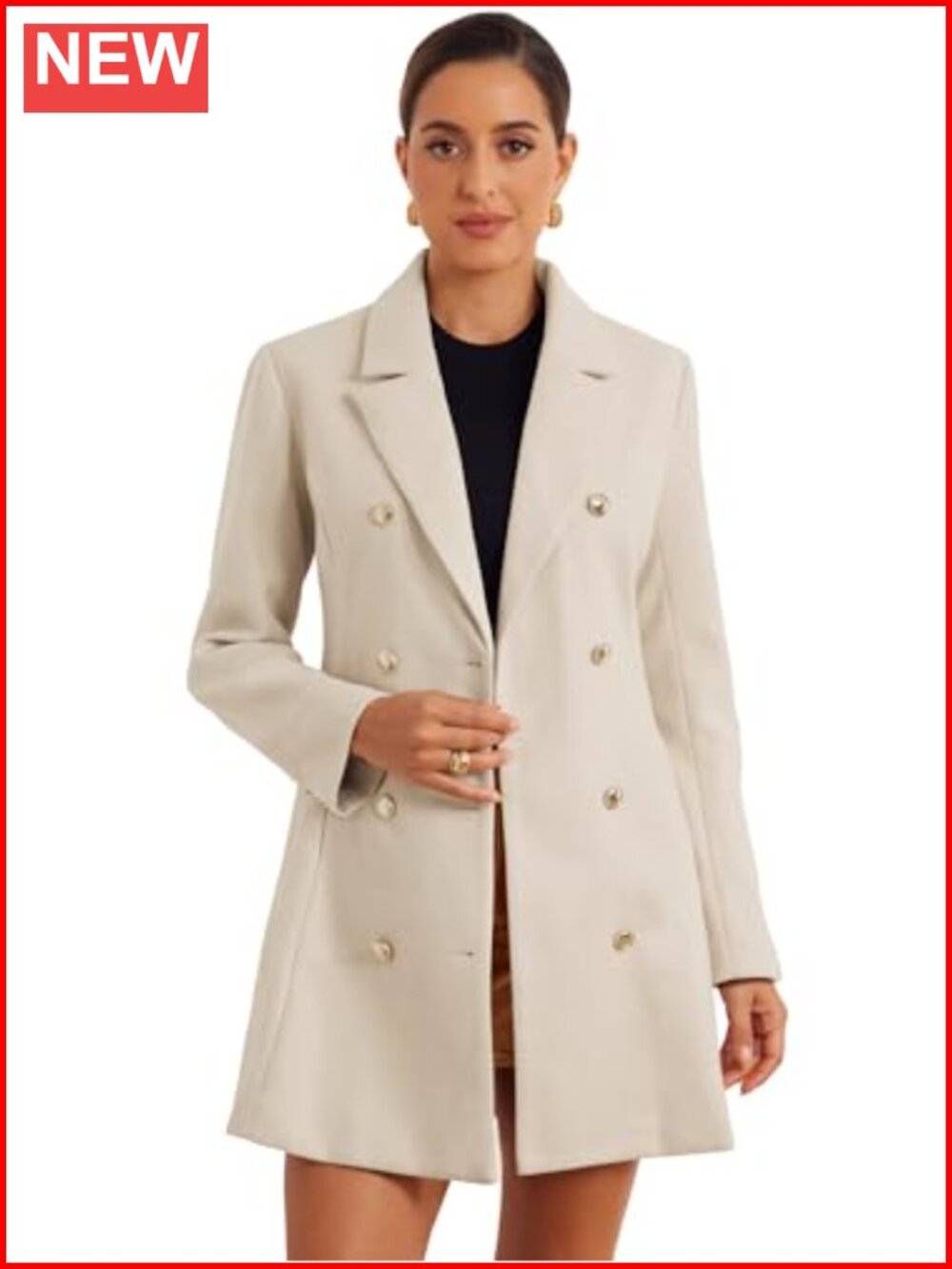 Women's Peacoat Notch Lapel Double Breasted Winter Overcoat